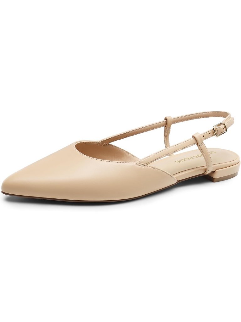 Dream Pairs Women's Nude Pu Leather Pointed Toe Buckle Strap Slingback Flats
